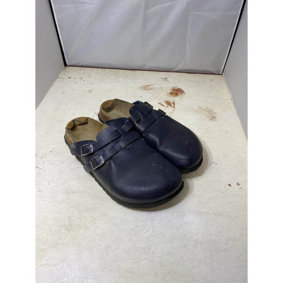 Birkenstock Shoes - Birkenstock Birkis US L8 M6 Blue Pebbled Camden Close Toe Clog Mule Buckle